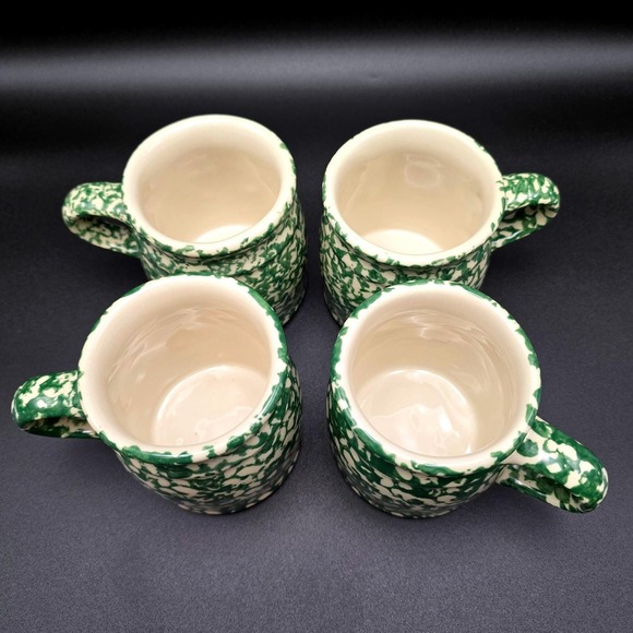 Gerald E Henn Workshops Green Sponge Ware Pottery Mugs Set of 4 Roseville Ohio - Picture 5 of 15